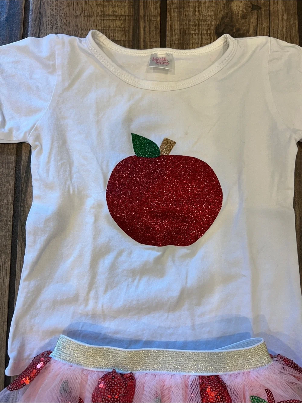 Girls White & Pink Apple Tutu Set with Red Glitter Apples